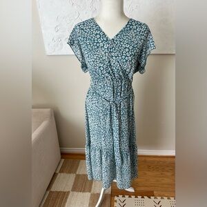 Brovave Women’s Full Length Blue Leopard Print Dress Size Large with Lining